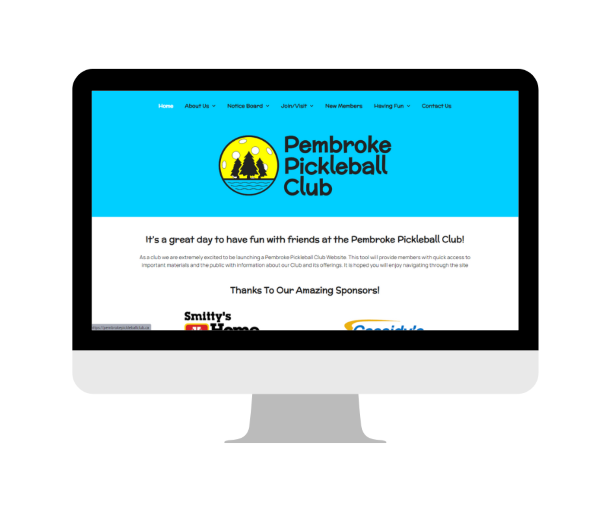 Pembroke Pickleball website mockup on a Mac desktop